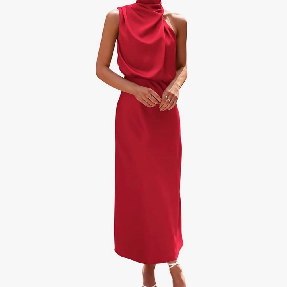 Sleeveless Draped Midi Dress in Red